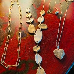 Lot of 3 Goldtone Fashion Necklace Heart locket Layers Paperclip